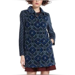 Anthropologie Elevenses Indigo-Flora Velveteen Coat Womens  Size 6